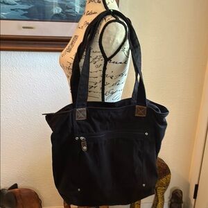 Stylish Black Duffel/Tote Bag with brown accents